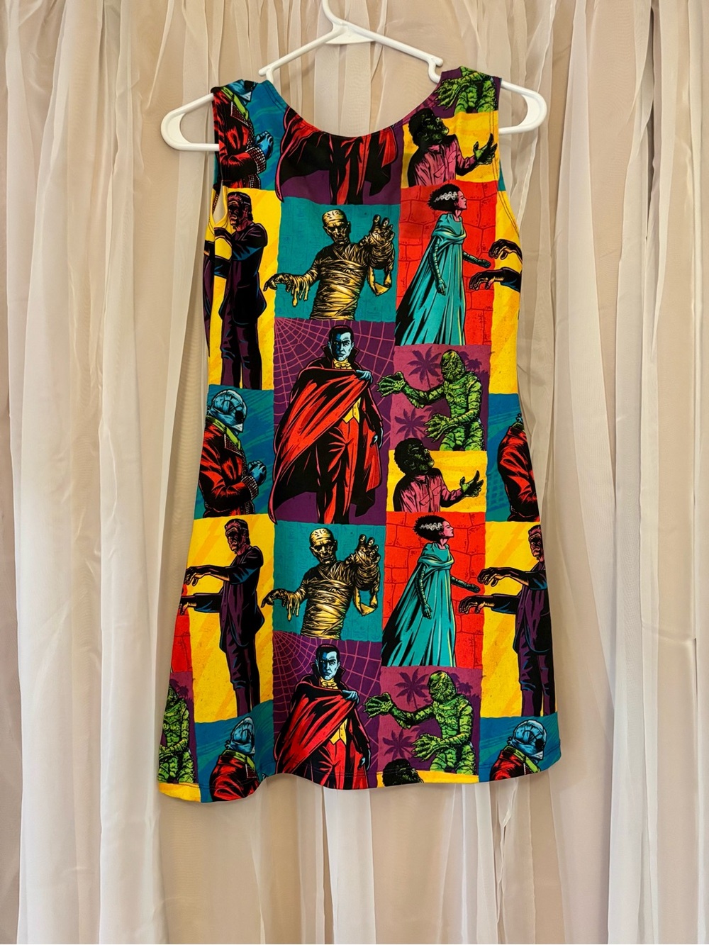 Size S Retro Universal Studios Monsters Patchwork Mini Tank Dress - Multicolor - Picture 2 of 3